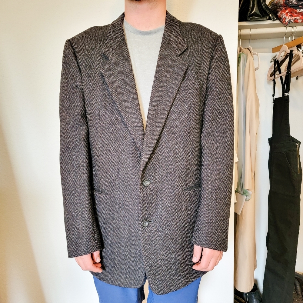 Christian Dior Vintage Wool Blazer Herringbone Large